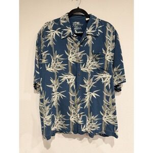 Jamaica Jaxx 100% Silk Hawaiian Tropical Shirt Men's XL Blue Bamboo Collar